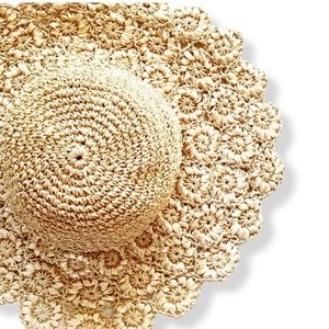 NINE WEST Straw Floral Floppy Wide Brim Hat